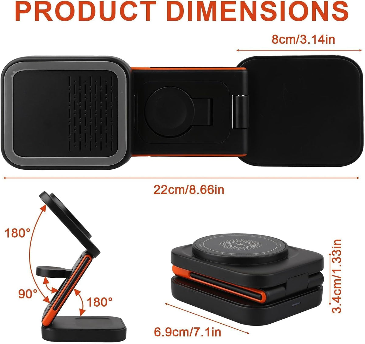 PBILL 3-En-1 Chargeur Sans Fil Pliable 15W Compatible Avec Iphone 17/16/15 Watch
